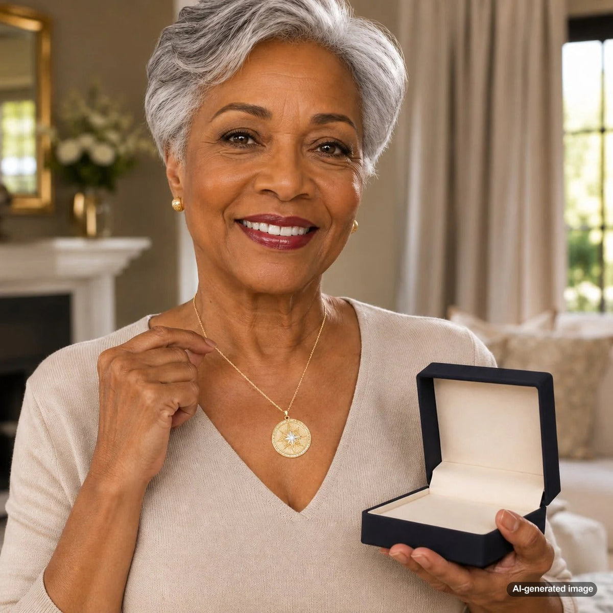 A stunning gold medallion necklace displayed at Robinson's Jewelers, symbolizing timeless style and personal expression.