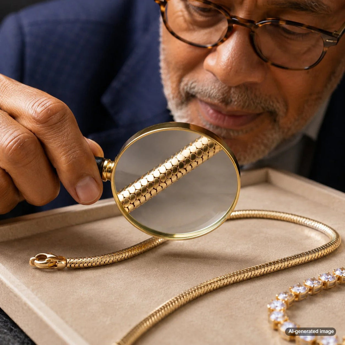 Close up view of a sleek and smooth gold snake chain necklace draped gracefully on a surface at Robinson's Jewelers