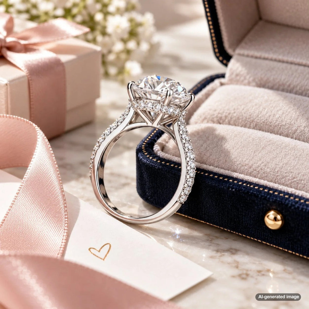 Under-halo engagement ring showing hidden diamond sparkle beneath the center stone
