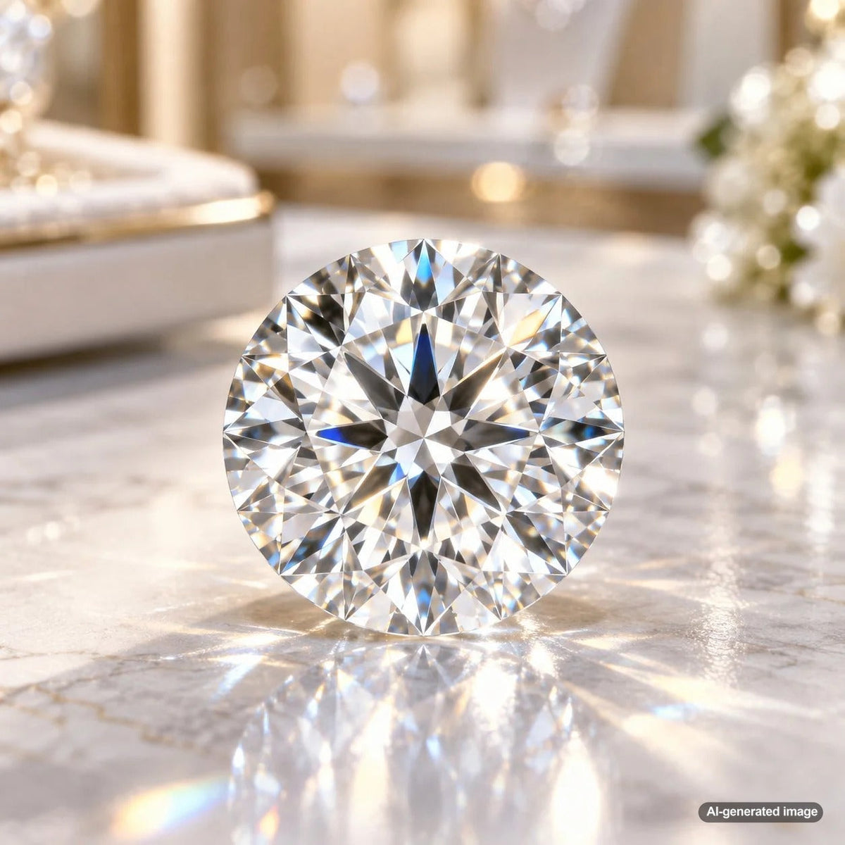 Close-up view of a brilliant diamond highlighting its table facet and sparkling proportions