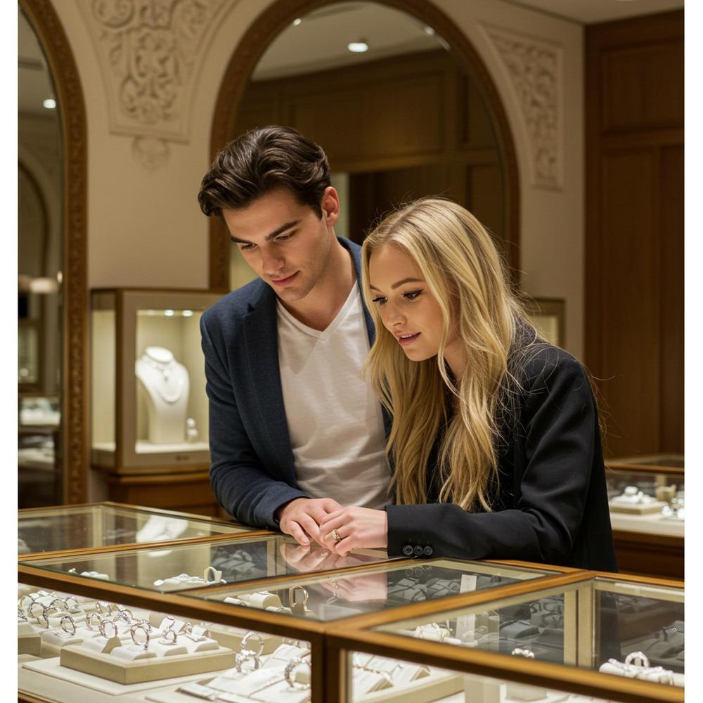 Elegant fine jewelry collection featuring diamond rings, gemstone necklaces, and gold bracelets