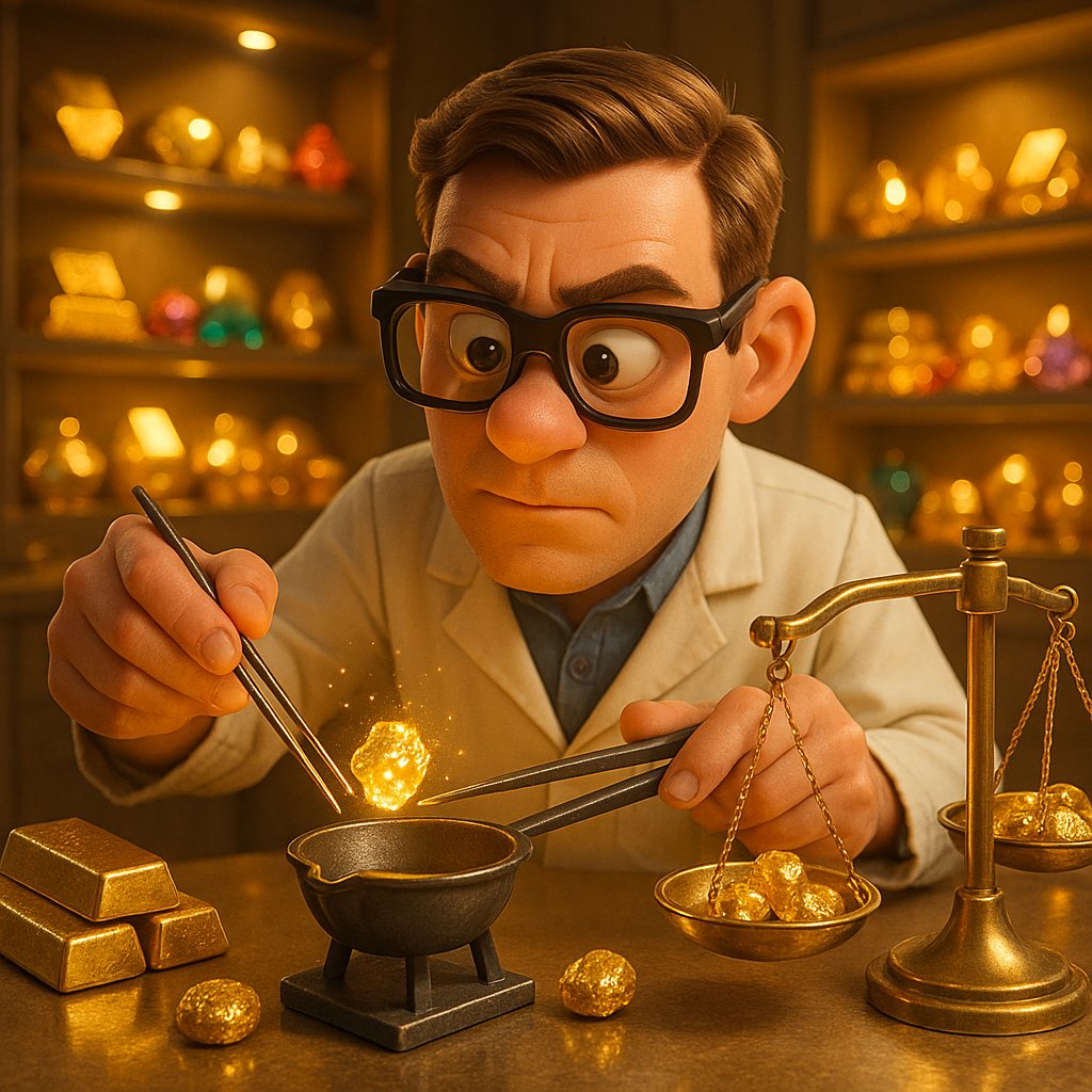 Close-up of a molten gold bead during the fire assay process in a laboratory, showcasing the verification of gold purity