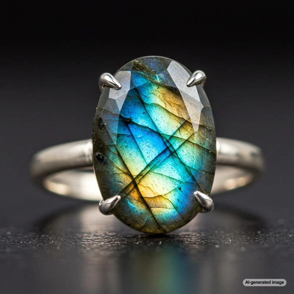 Labradorite gemstone displaying its signature iridescent colors