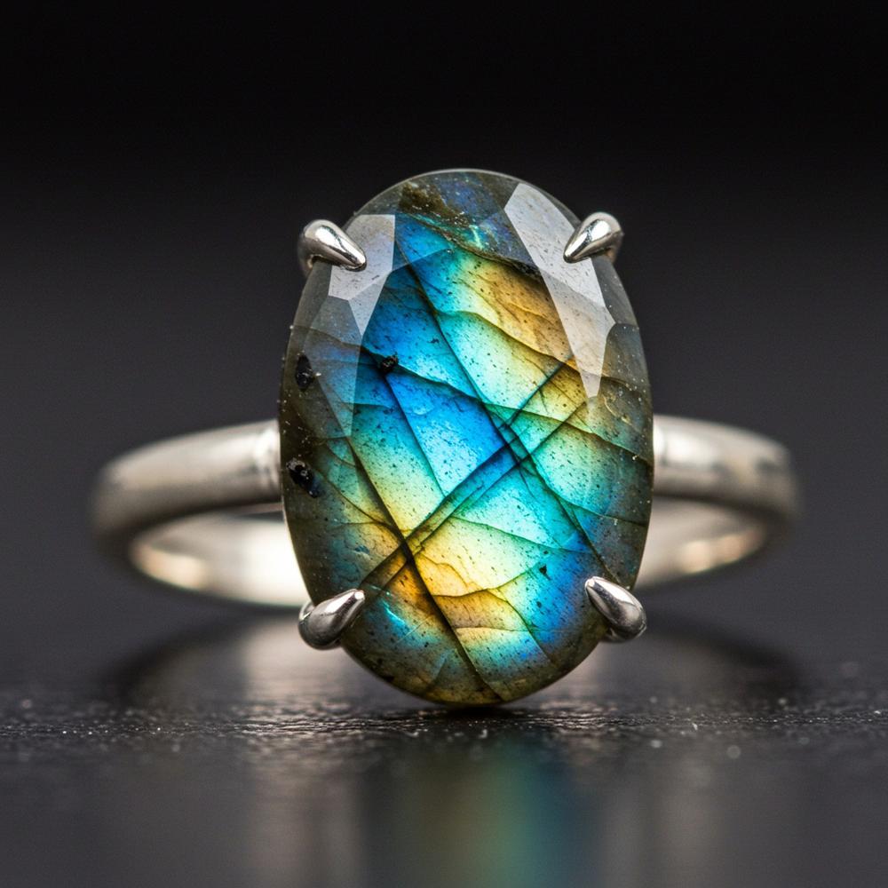Labradorite gemstone displaying its signature iridescent colors