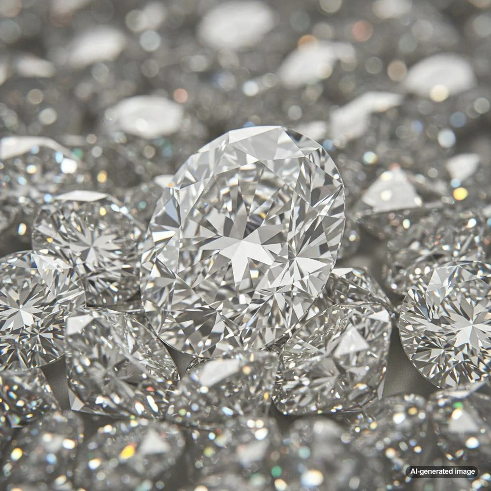 Close-up of various color grade diamonds showing the spectrum from colorless to light yellow tones