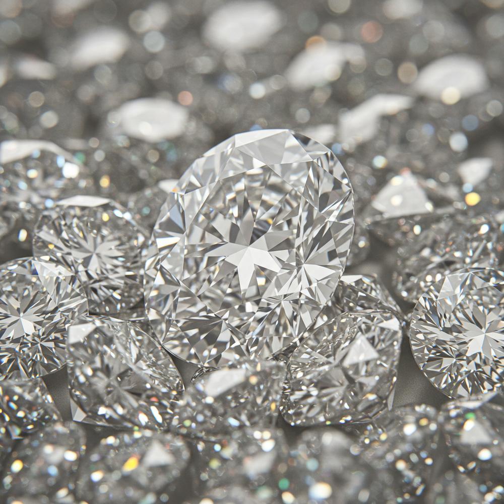 Close-up of various color grade diamonds showing the spectrum from colorless to light yellow tones