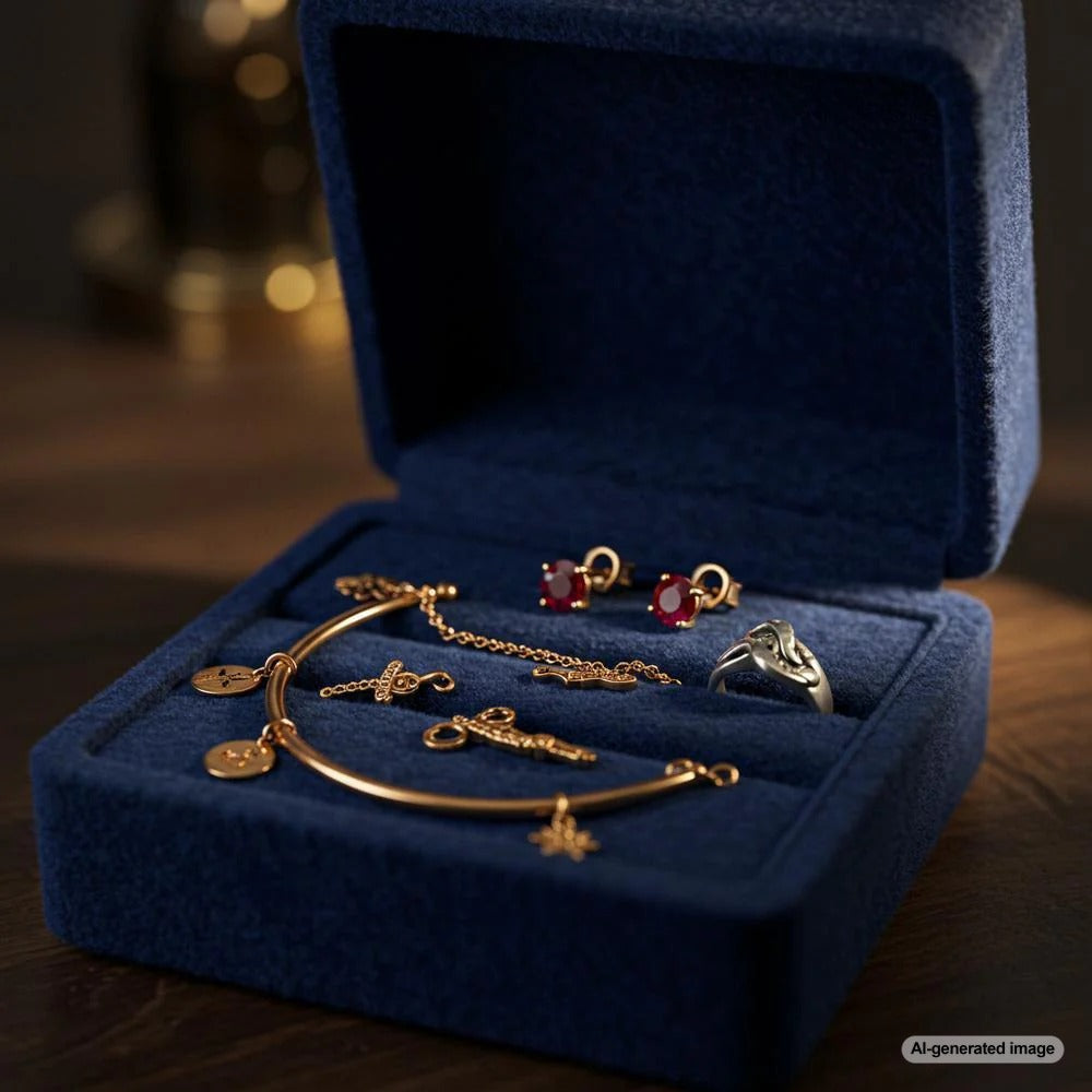 A beautifully organized jewelry box with various types of jewelry, including rings, necklaces, and earrings, showcasing the best materials for jewelry storage.