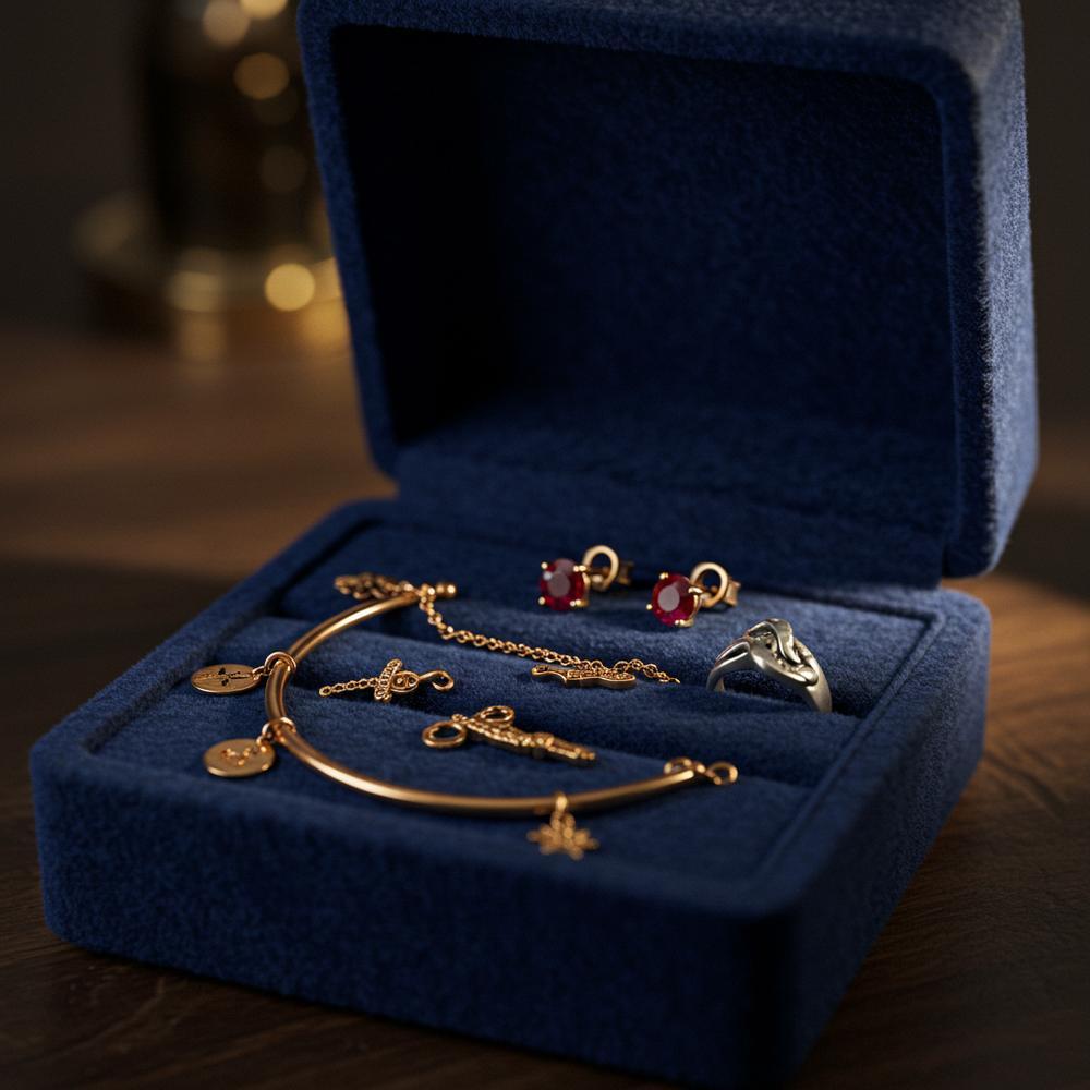 A beautifully organized jewelry box with various types of jewelry, including rings, necklaces, and earrings, showcasing the best materials for jewelry storage.