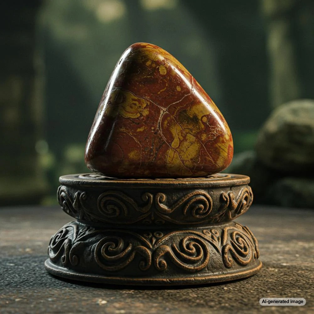 A beautifully crafted jasper gemstone pendant with intricate biblical symbolism, set in gold.