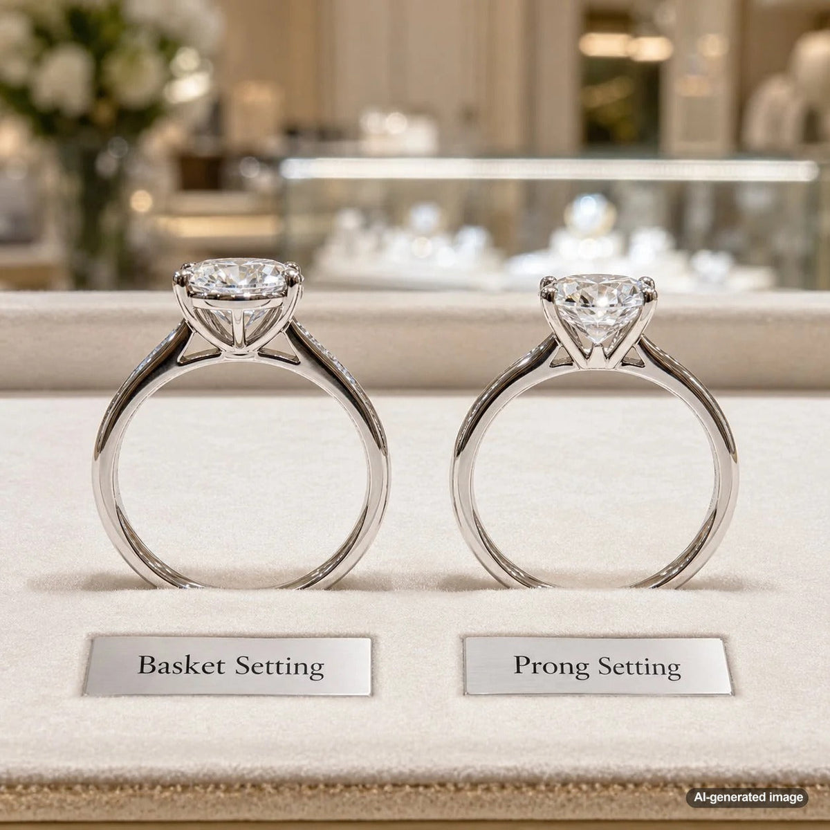 Basket setting vs prong setting jewelry comparison guide - Robinson's Jewelers