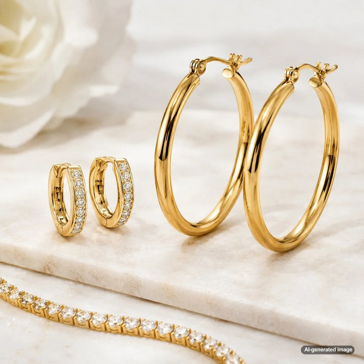 Huggie and hoop earrings side-by-side comparison to illustrate the difference in style