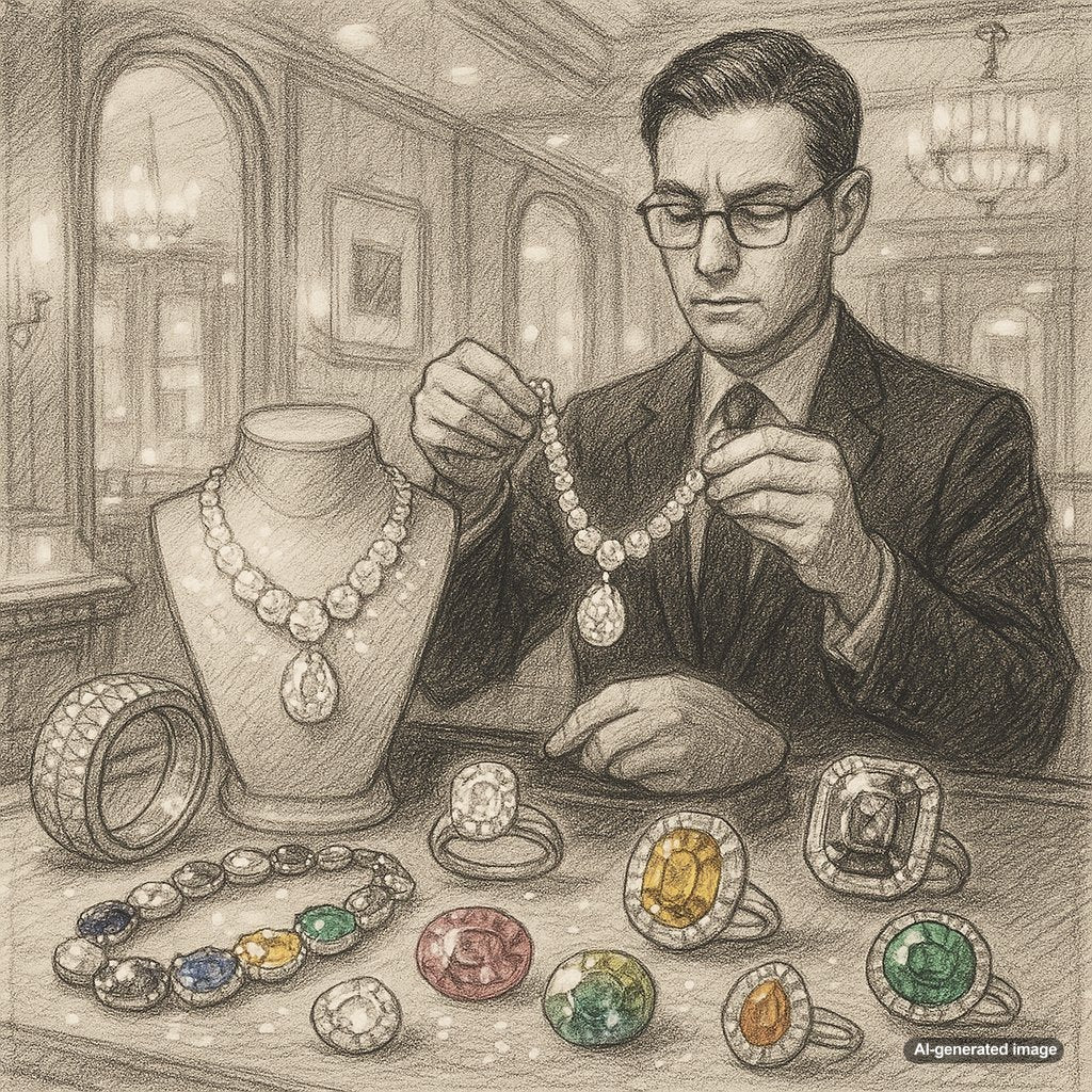 An assortment of dazzling jewelry pieces featuring diamonds and colored gemstones from Robinson's Jewelers collection