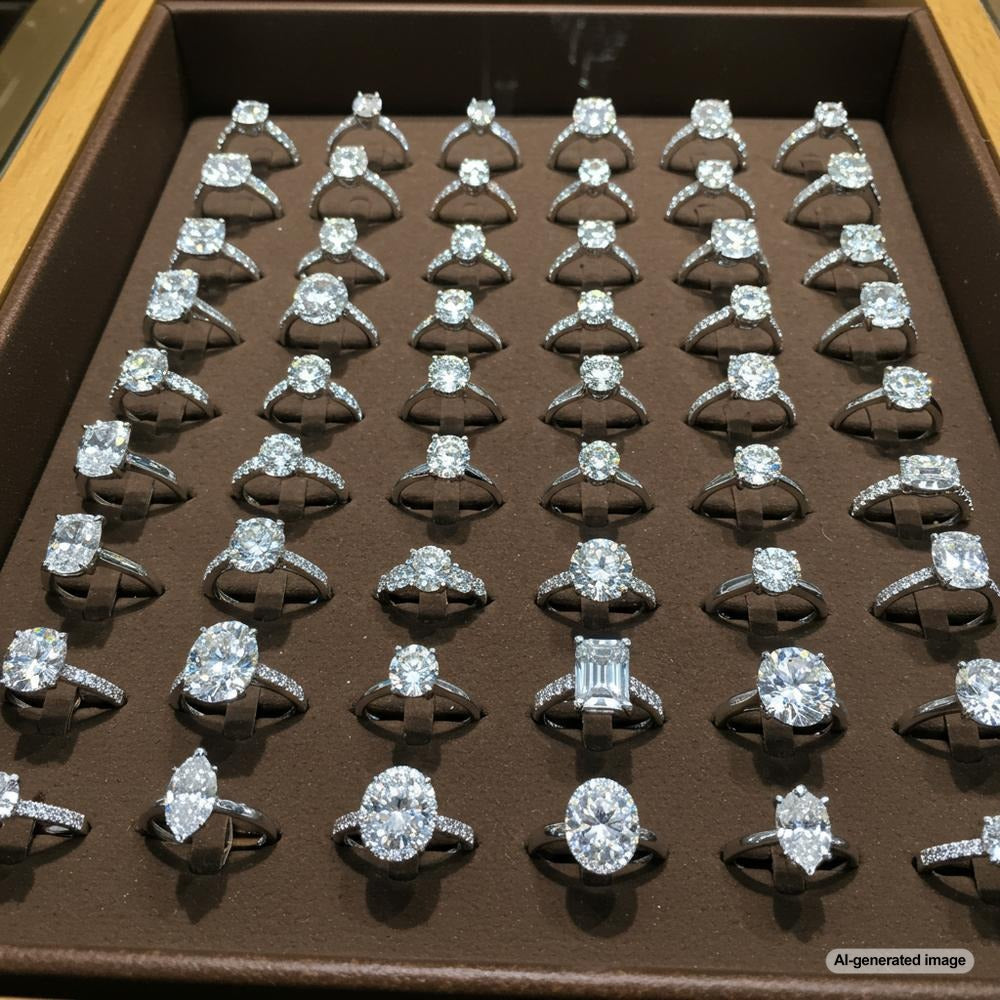 Close-up of various diamond cuts for engagement rings showcasing brilliance and sparkle
