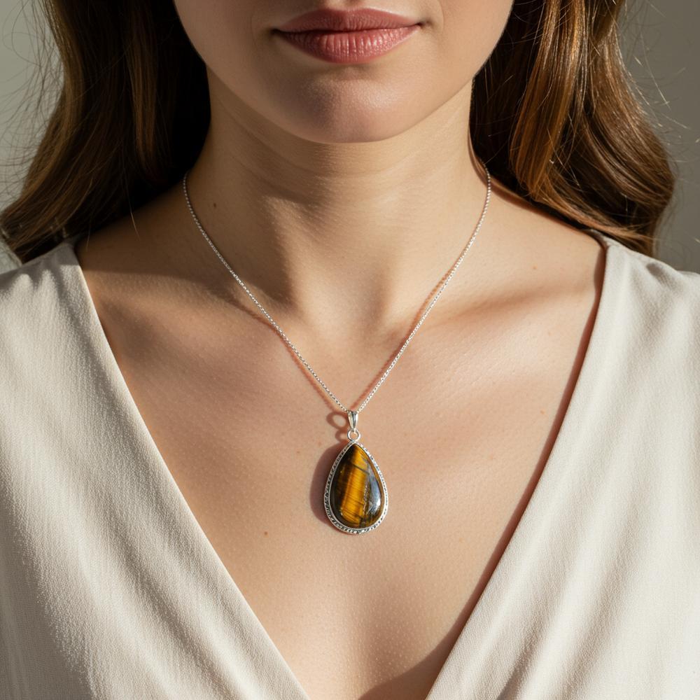 A stunning Tiger's Eye gemstone displaying its golden-brown hues and chatoyant effect.