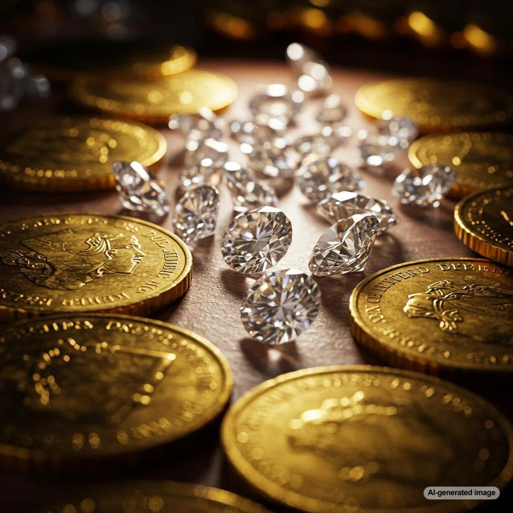 Gold and diamond jewelry comparison showcasing rings, necklaces, and bracelets