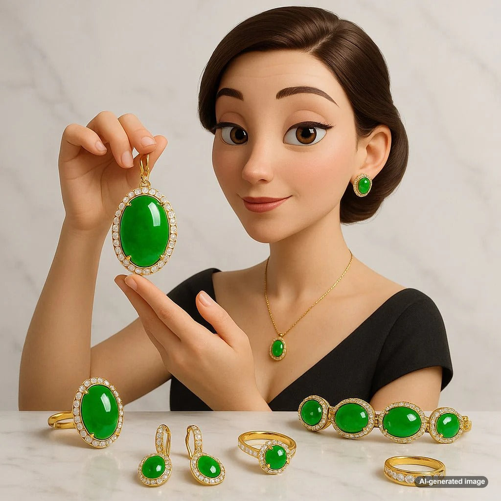 Stunning imperial green jadeite jade bangle bracelet and jewelry pieces showcasing the vibrant color and translucency