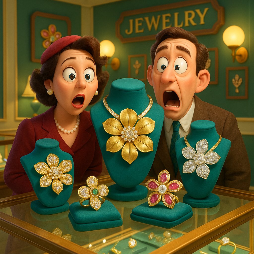 A stunning large floral retro brooch from the 1940s, featuring sculpted gold leaves and vibrant citrine and amethyst stones.