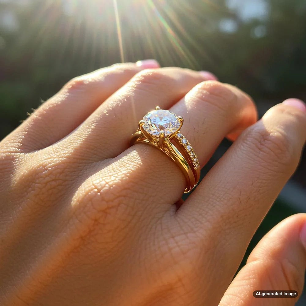 A stunning collection of sparkling jewelry, including rings, necklaces, and bracelets, reflecting their brilliance.