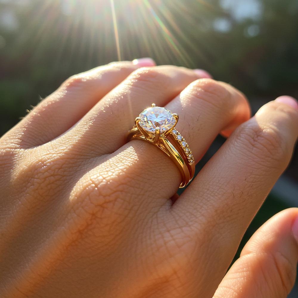 A stunning collection of sparkling jewelry, including rings, necklaces, and bracelets, reflecting their brilliance.