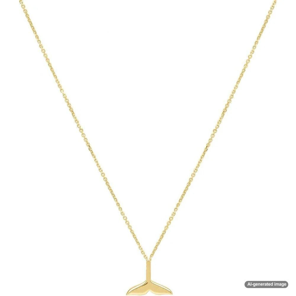 Elegant 14K yellow gold whale tail pendant necklace with polished finish, symbolizing strength and connection to the ocean.