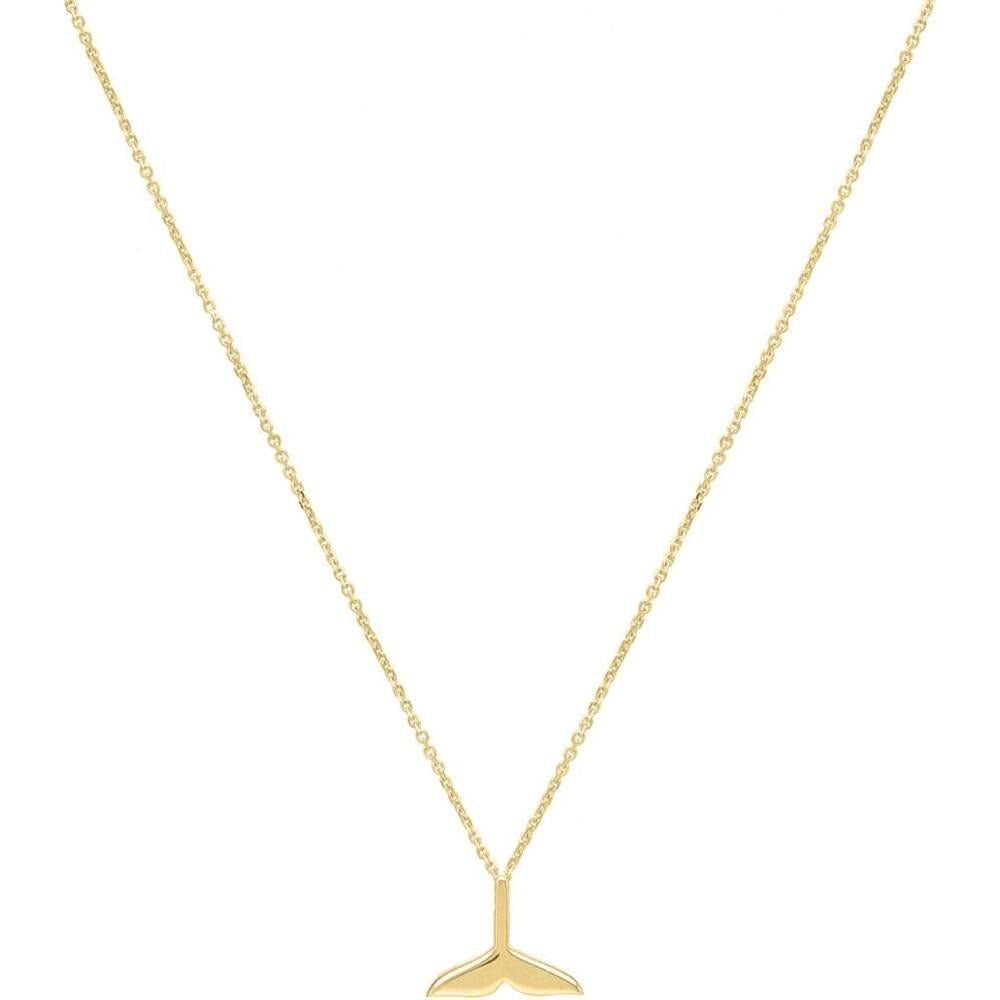 Elegant 14K yellow gold whale tail pendant necklace with polished finish, symbolizing strength and connection to the ocean.