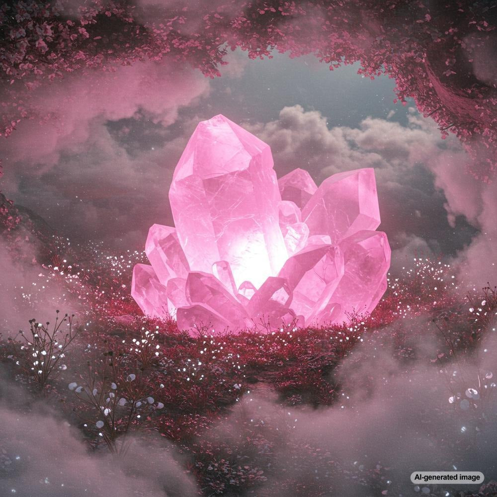 A delicate Rose Quartz pendant resting on a velvet surface, symbolizing love and healing