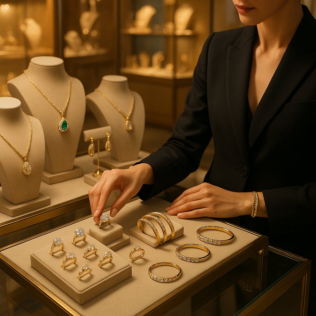 Woman wearing platinum and gold jewelry that doesn't turn skin green, showing difference between reactive and non-reactive metals