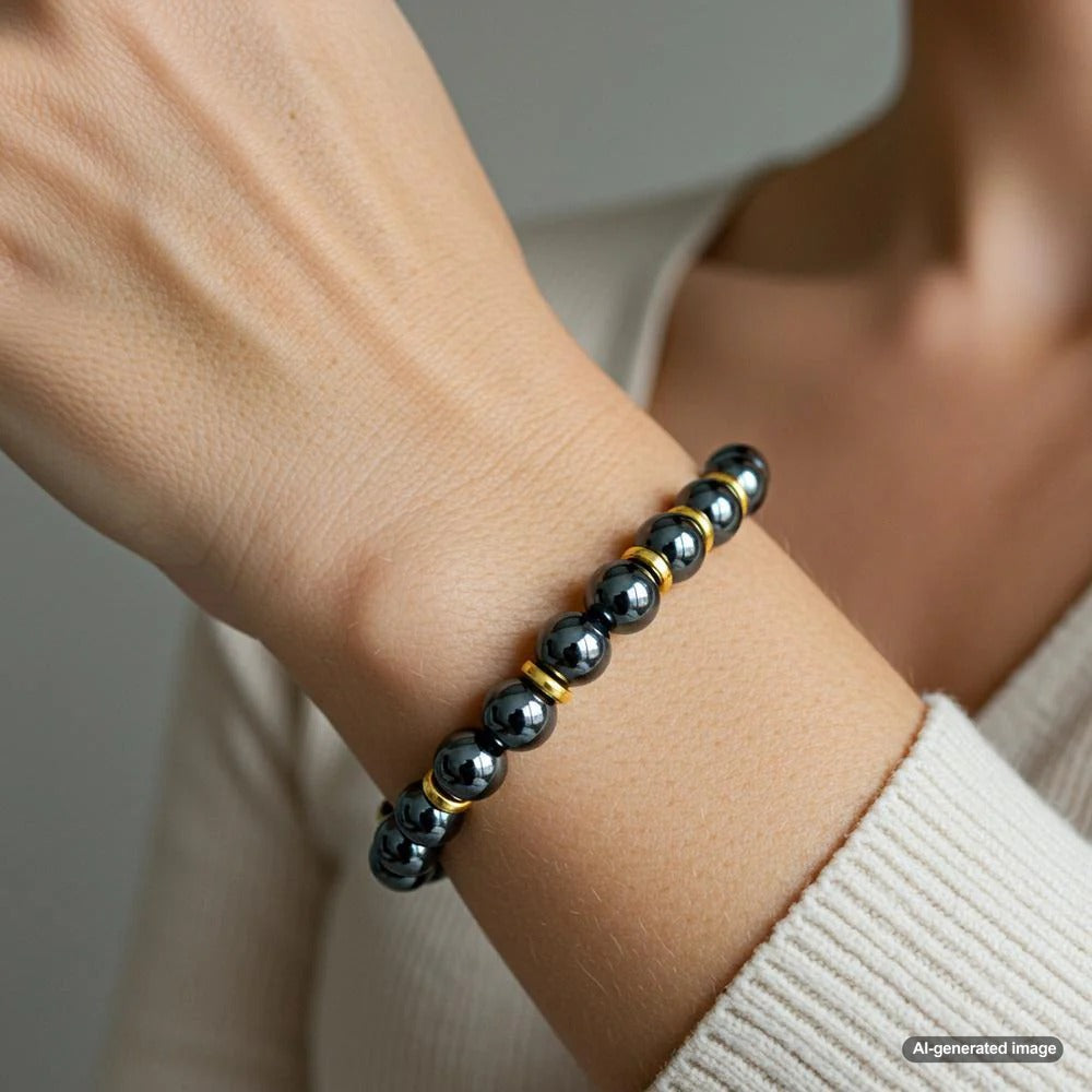 Hematite gemstone jewelry showcasing its metallic luster and spiritual energy