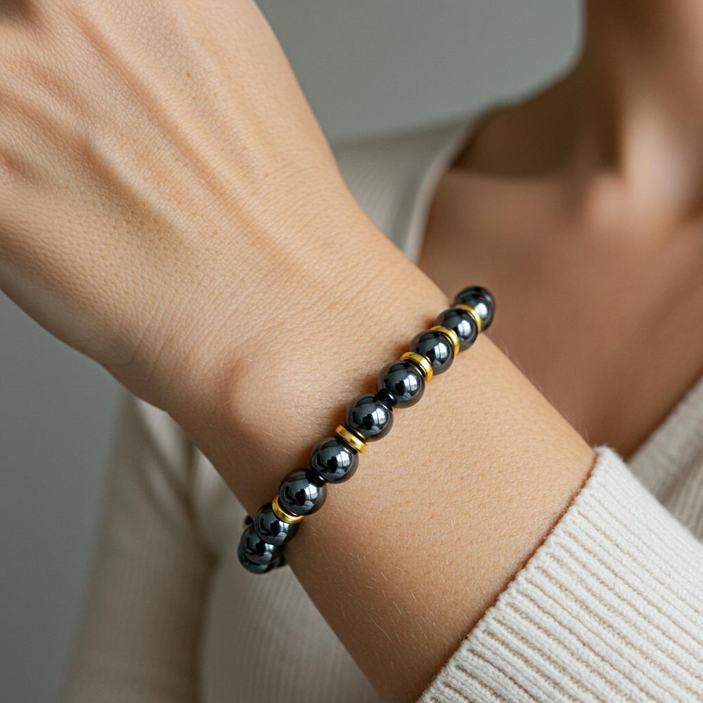 Hematite gemstone jewelry showcasing its metallic luster and spiritual energy