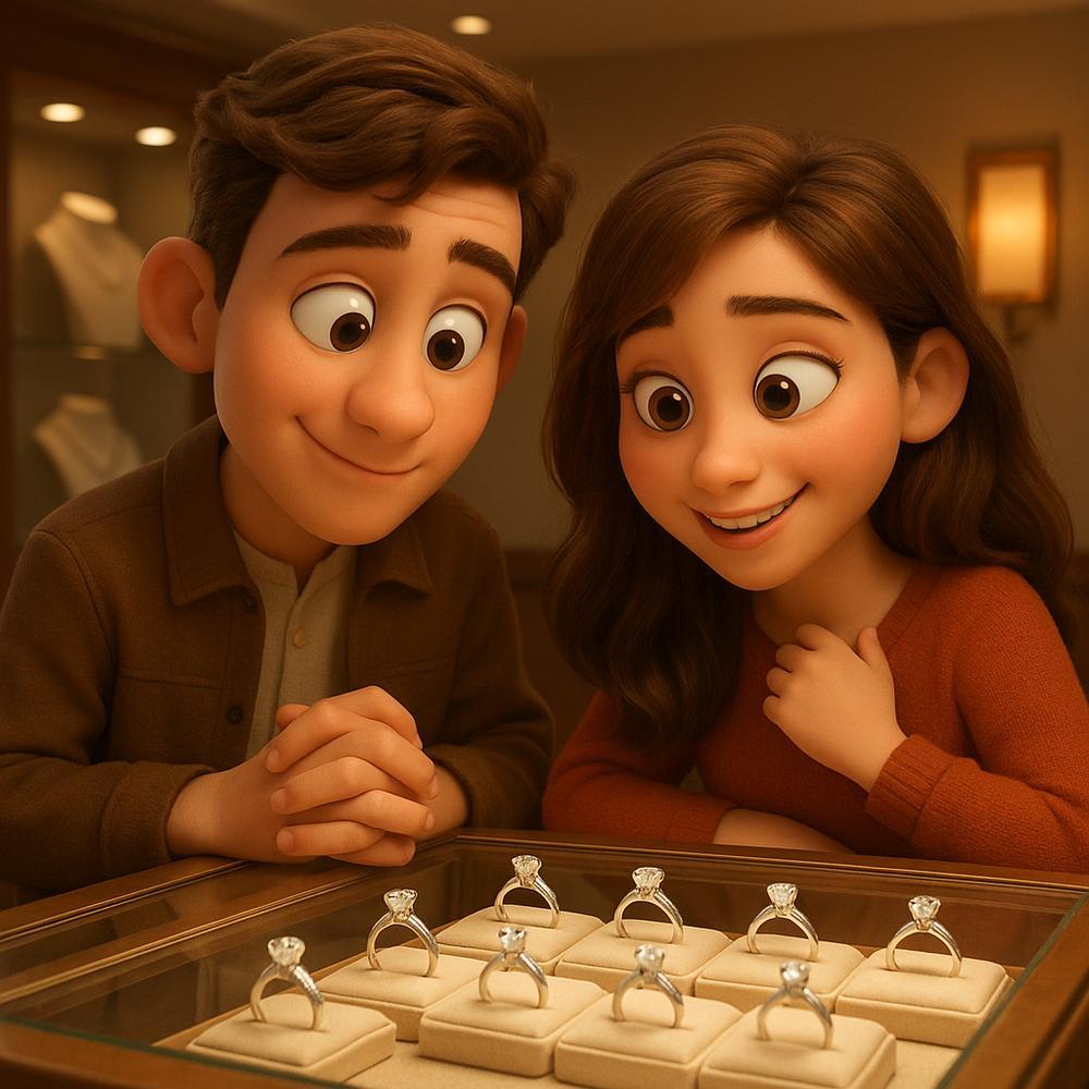 Close-up of a stunning diamond engagement ring with brilliant cut diamond in platinum setting