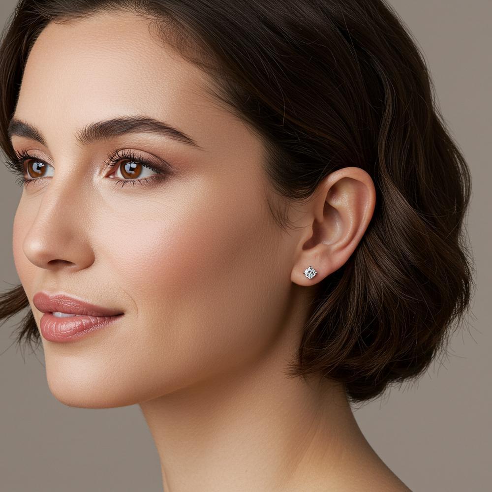 Elegant diamond stud earrings showcasing brilliant-cut diamonds set in white gold.