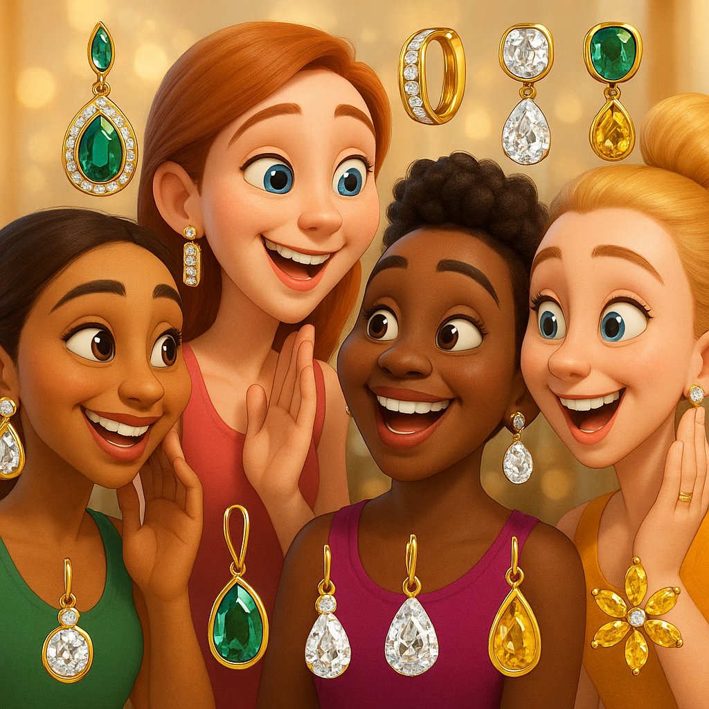 Various earring styles displayed at Robinson's Jewelers showing diamond studs, hoops, and drop earrings