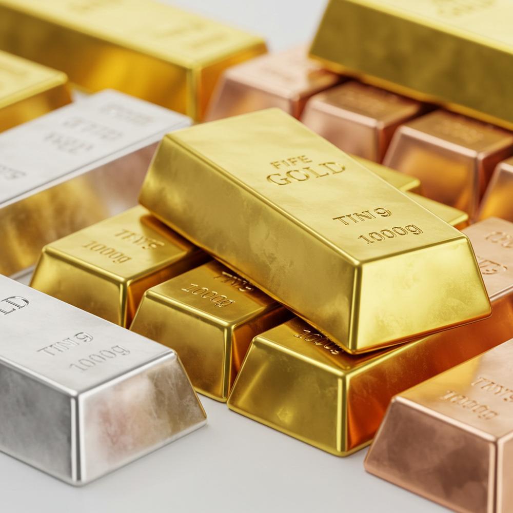 Different types of gold jewelry including yellow, white, and rose gold rings and necklaces.