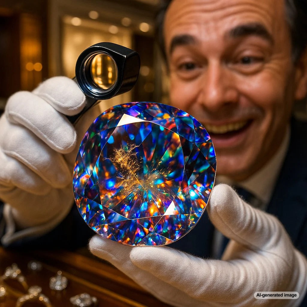 Close-up macro photograph of a stunning gemstone with visible inclusions and unique internal characteristics, showcasing nature's artistry.