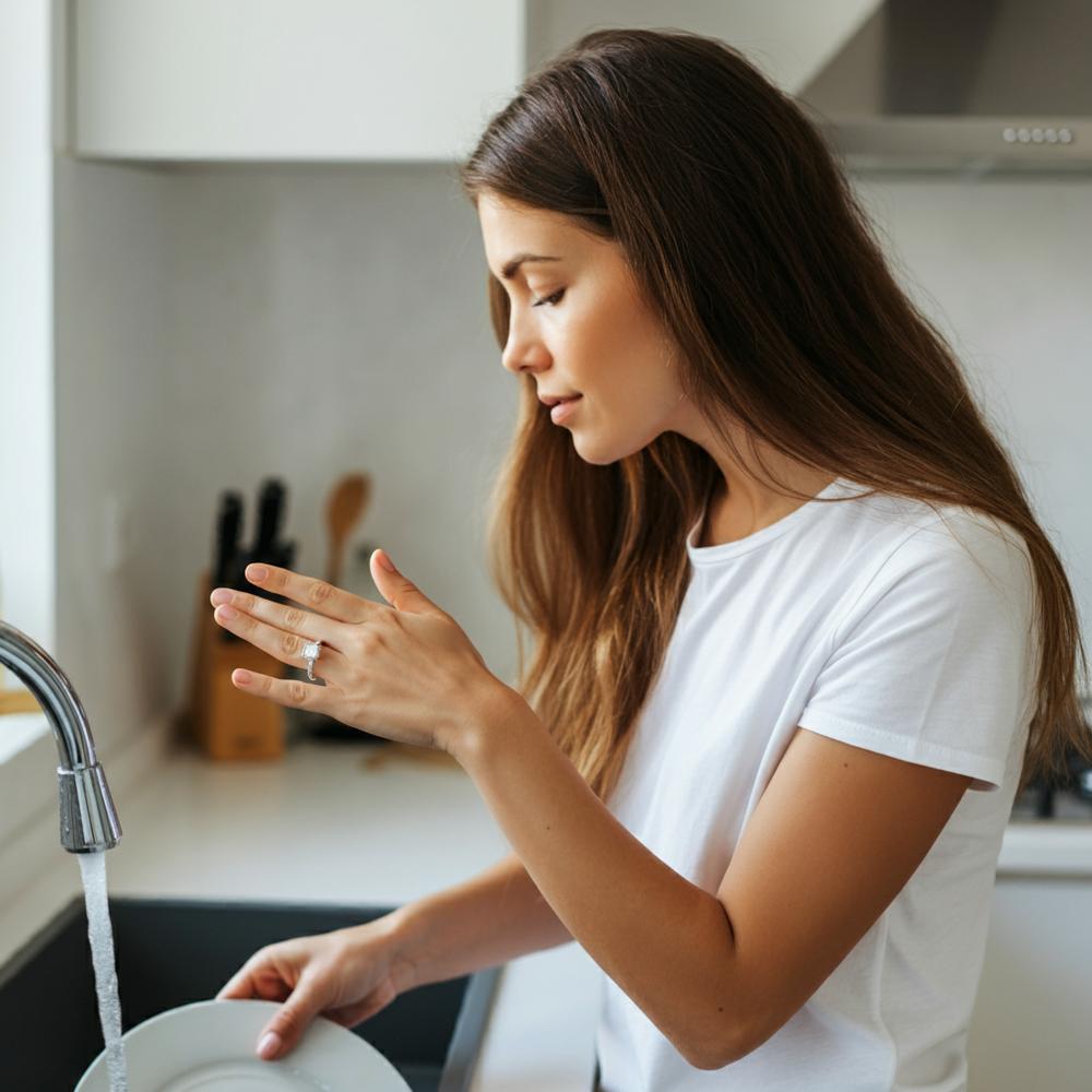 Woman removing her engagement ring