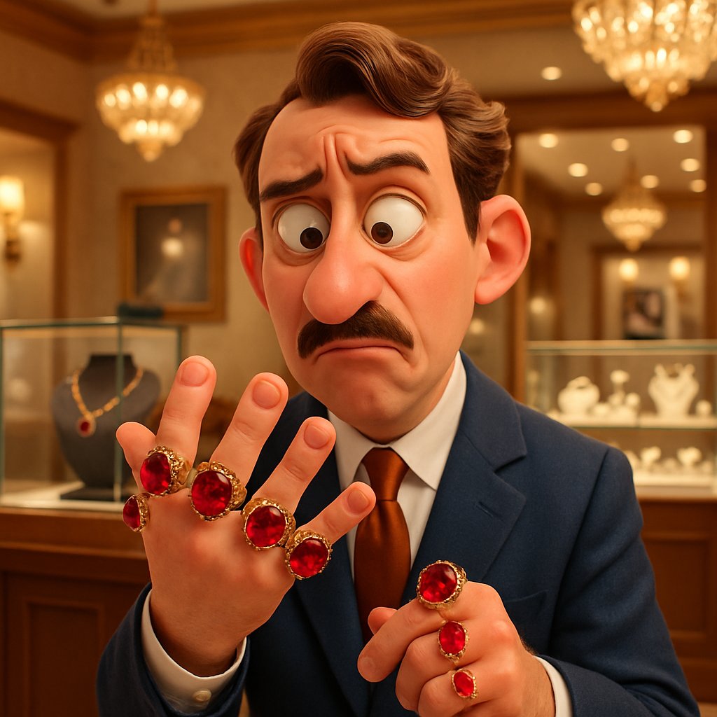 A close-up shot of a magnificent ruby ring being worn on a woman's hand, showcasing the deep red gemstone set in sparkling diamonds.