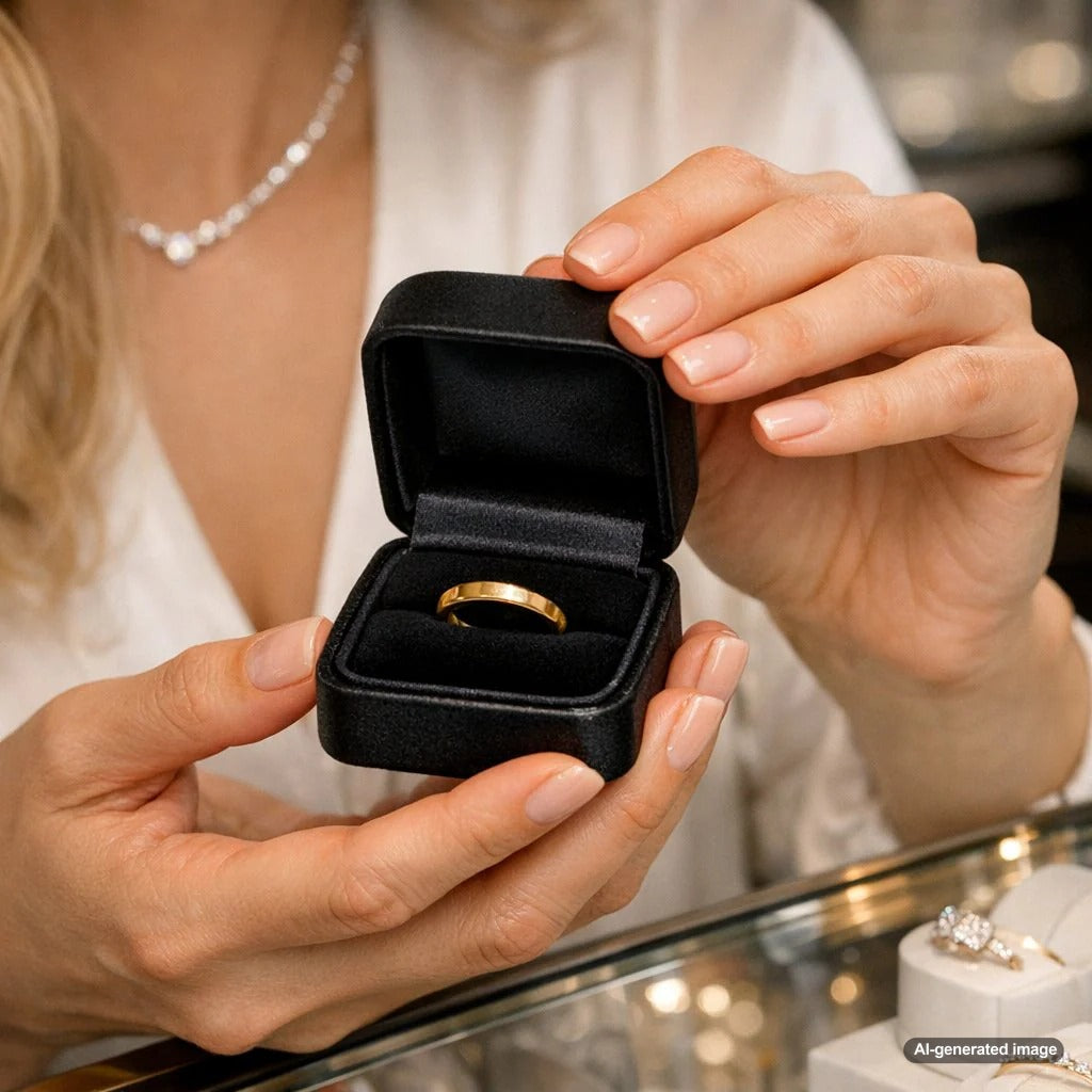 A stunning and versatile simple gold band ring showcased on a neutral background, highlighting its timeless elegance and everyday wearability.