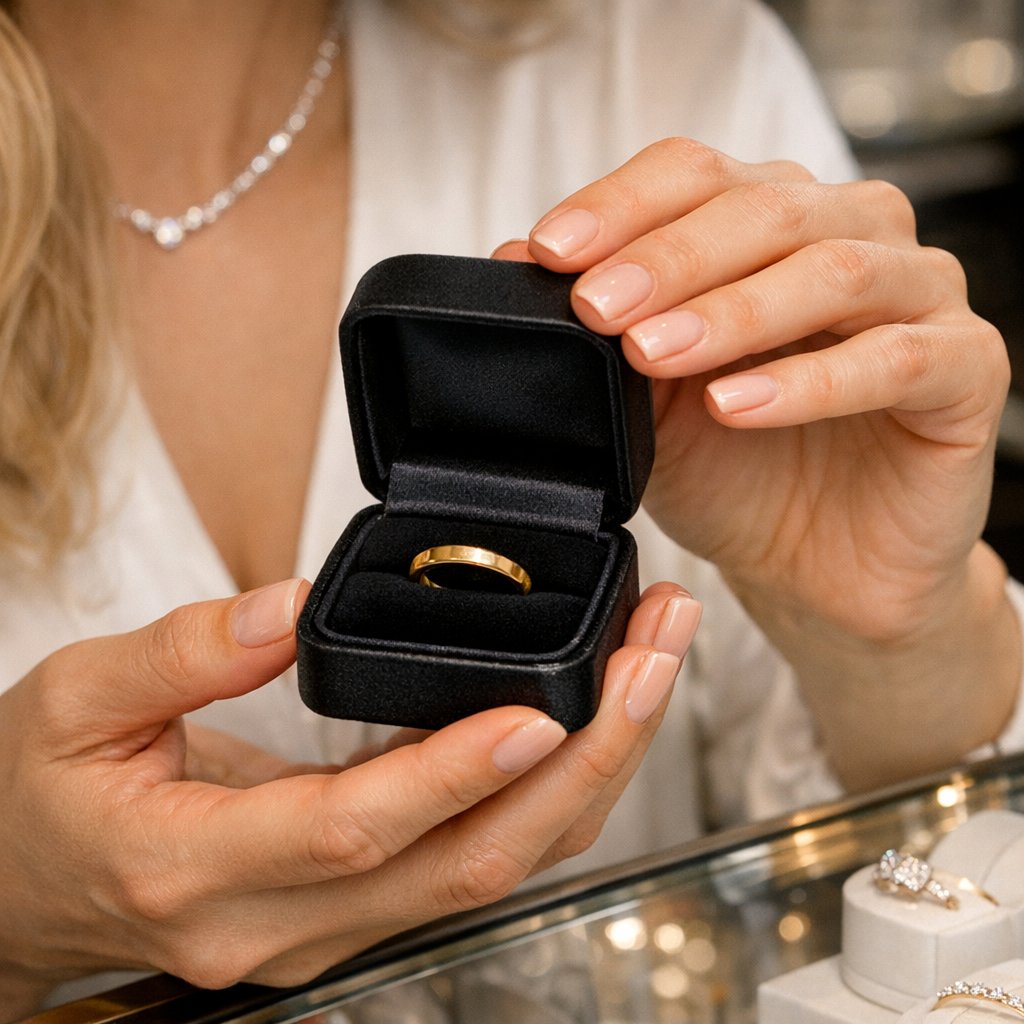 A stunning and versatile simple gold band ring showcased on a neutral background, highlighting its timeless elegance and everyday wearability.