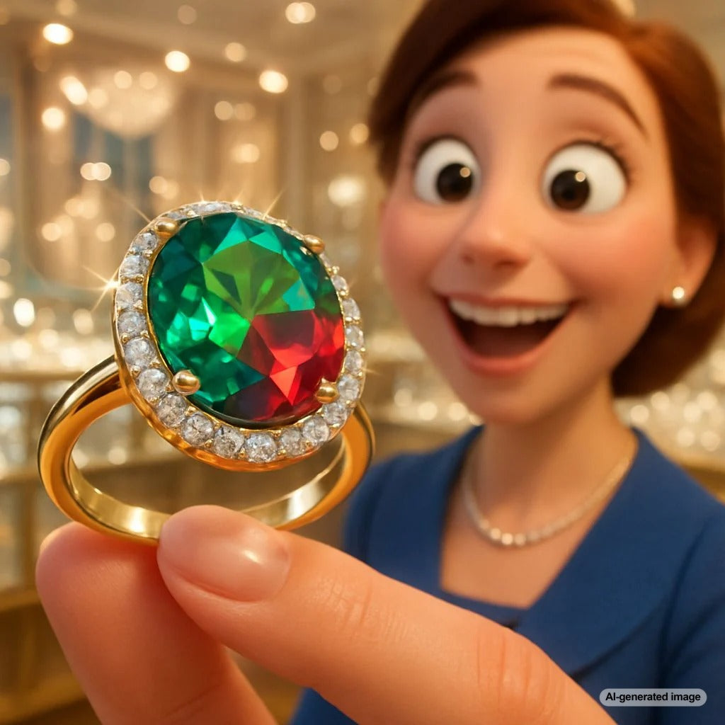 Close-up photograph of a stunning Alexandrite gemstone showing its color-change property from green to red