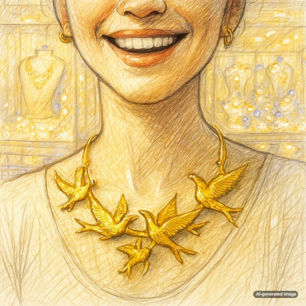 Elegant gold necklace featuring a detailed bird in flight pendant