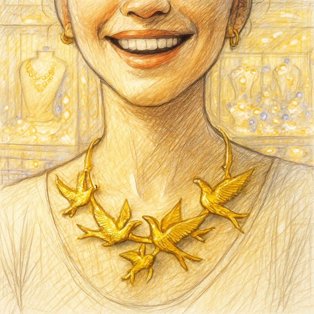 Elegant gold necklace featuring a detailed bird in flight pendant