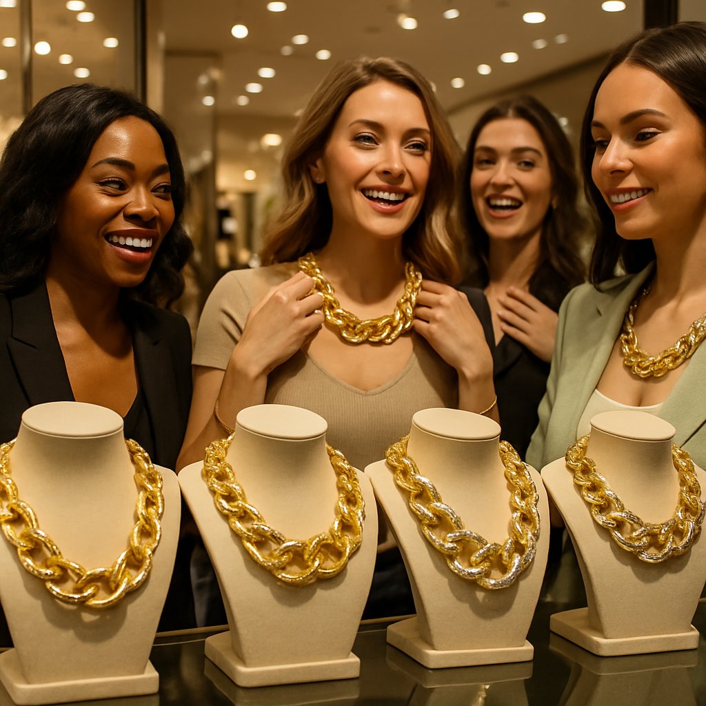 Luxurious gold chunky chain necklace from Robinson's Jewelers, showcasing bold links and elegant craftsmanship