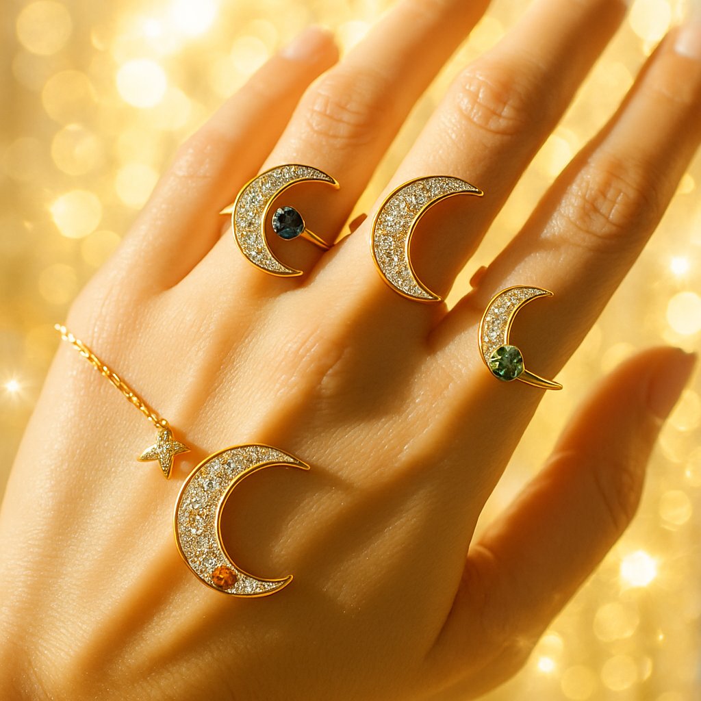 Elegant crescent moon pendant necklace with diamond accents, showcasing celestial jewelry trends