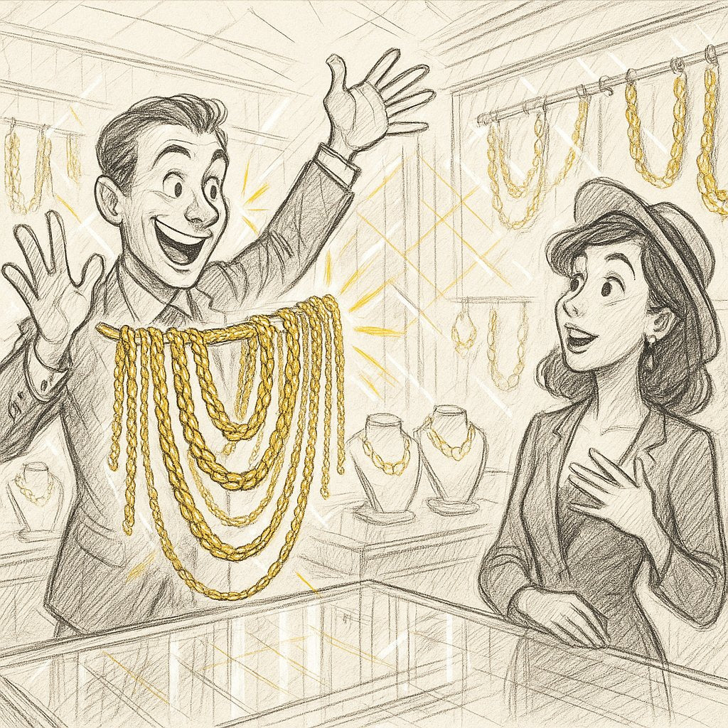 Luxury gold chains in various styles displayed at Robinson's Jewelers