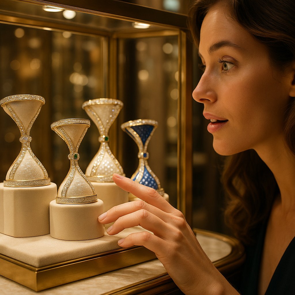 Elegant hourglass-shaped diamond bracelet gracefully curving around a woman's wrist