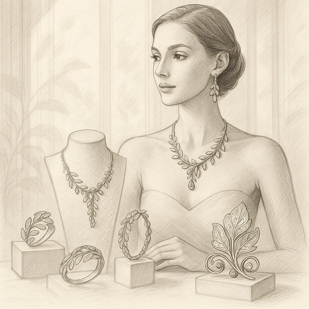 Elegant leaf and vine motif diamond and emerald ring from Robinson's Jewelers collection