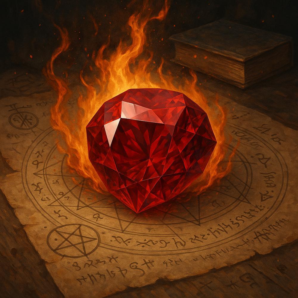 Close-up of a stunning ruby gemstone in a protective bezel setting, showcasing its deep red color and brilliant sparkle