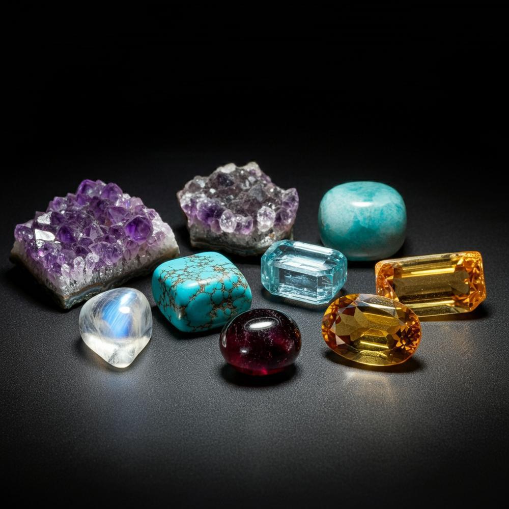 Assorted semi-precious gemstones in various colors and cuts