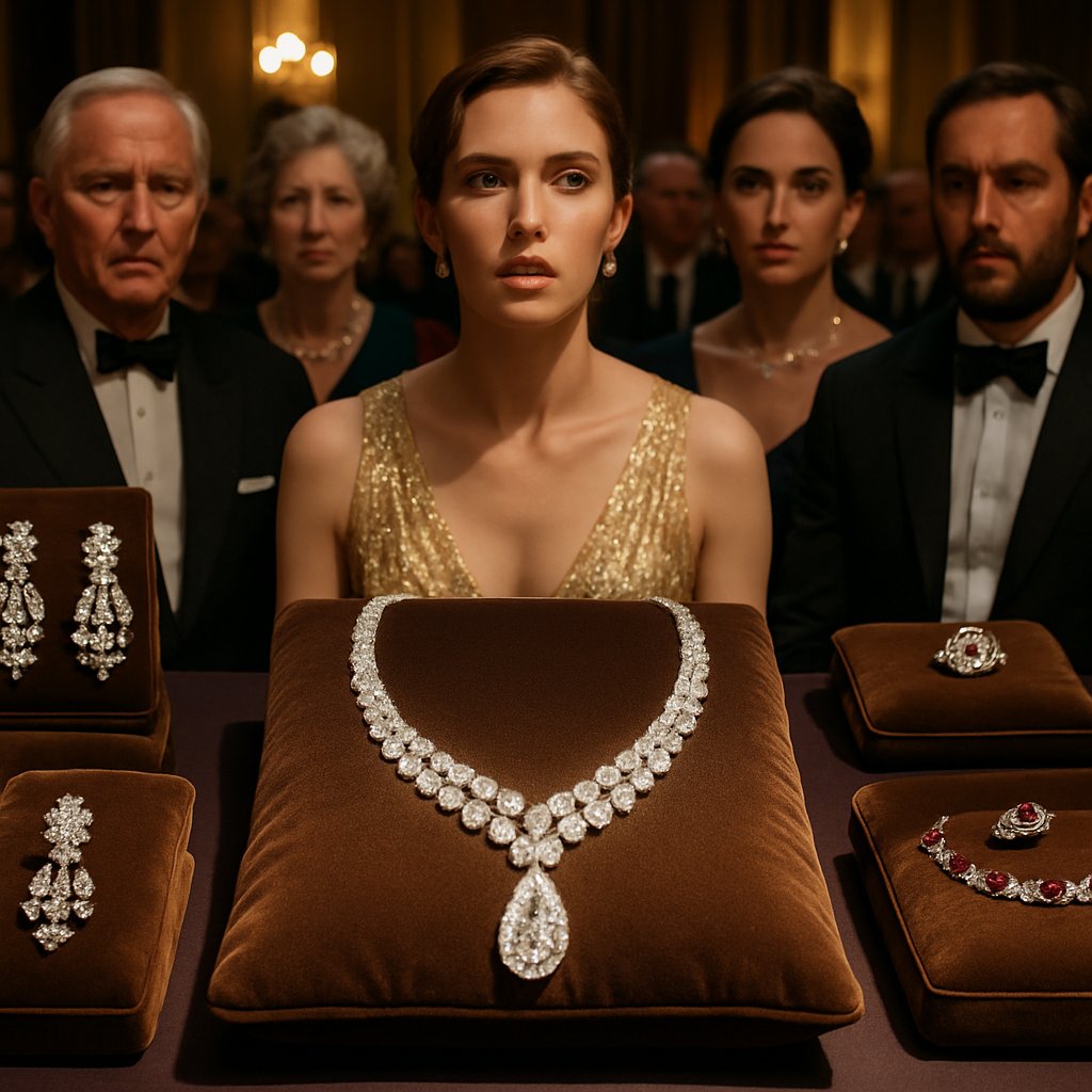 Close-up of a rare multicolor gemstone ring under auction house lighting