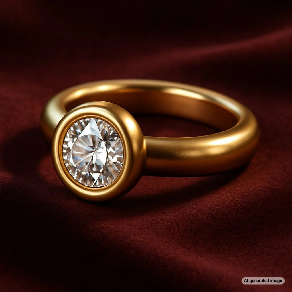 A stunning bezel-set diamond ring showcasing its sleek, modern design and secure setting